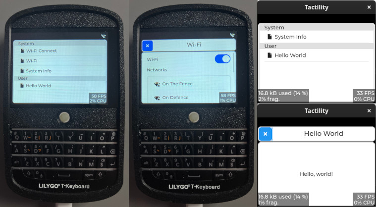 Tactility shown on a Lilygo T-Deck device and on PC